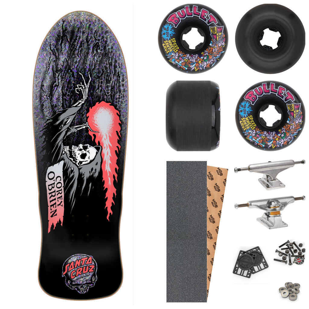 Santa Cruz O'Brien "Reaper" Silver Kaleidoscope 9.85" Complete Skateboard