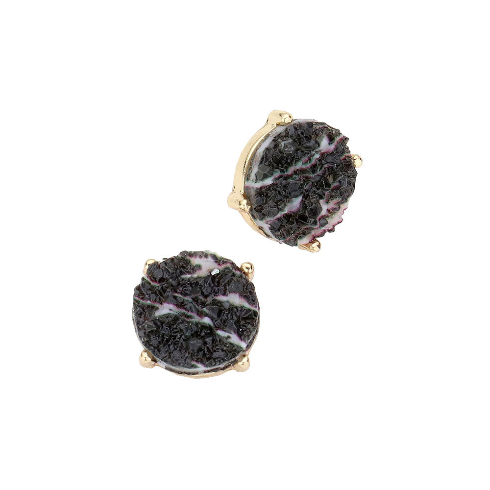 Round Druzy Stud Earrings