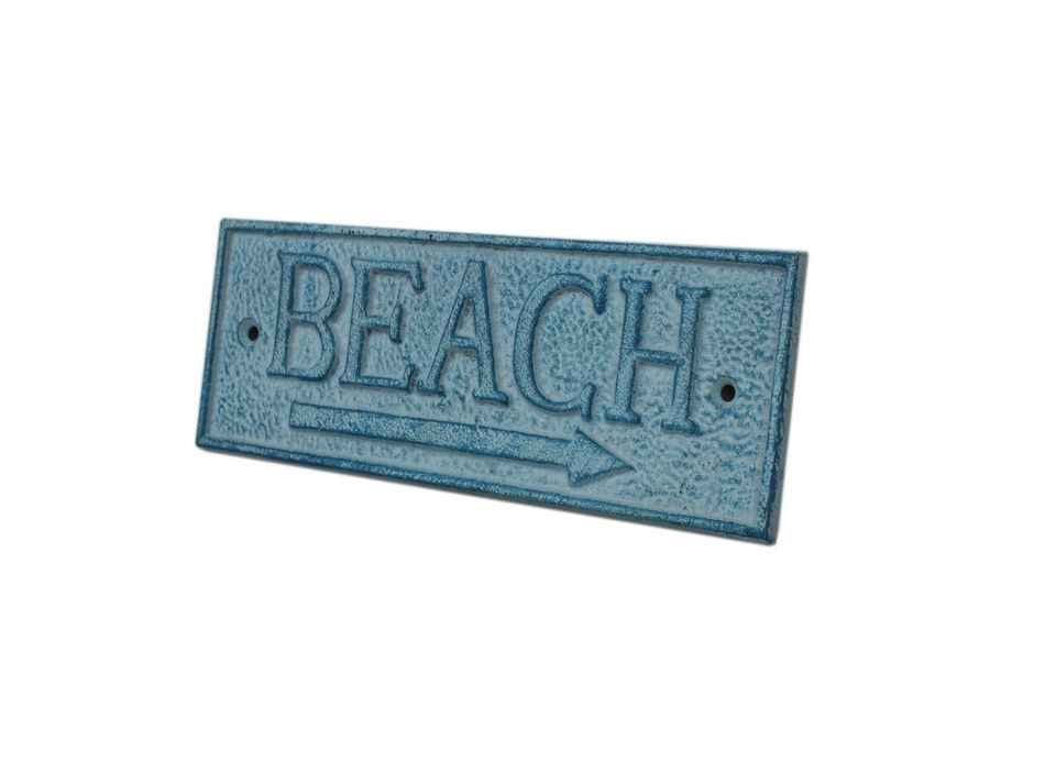 Light Blue Whitewashed Cast Iron Beach Sign 9""