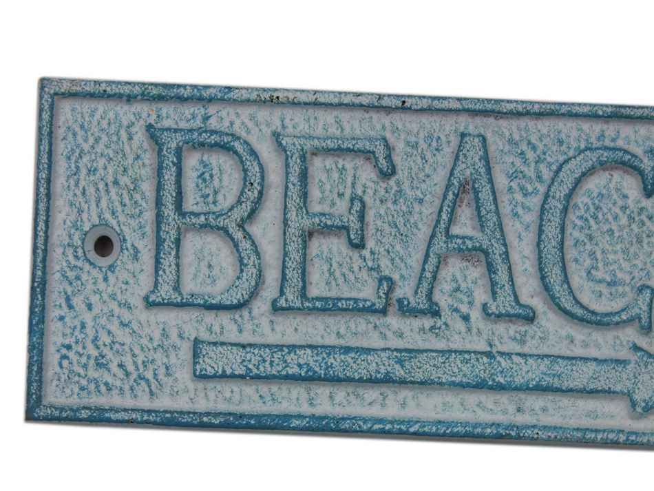 Light Blue Whitewashed Cast Iron Beach Sign 9""