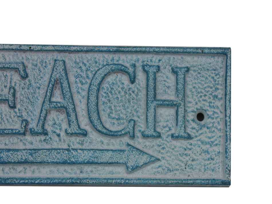 Light Blue Whitewashed Cast Iron Beach Sign 9""