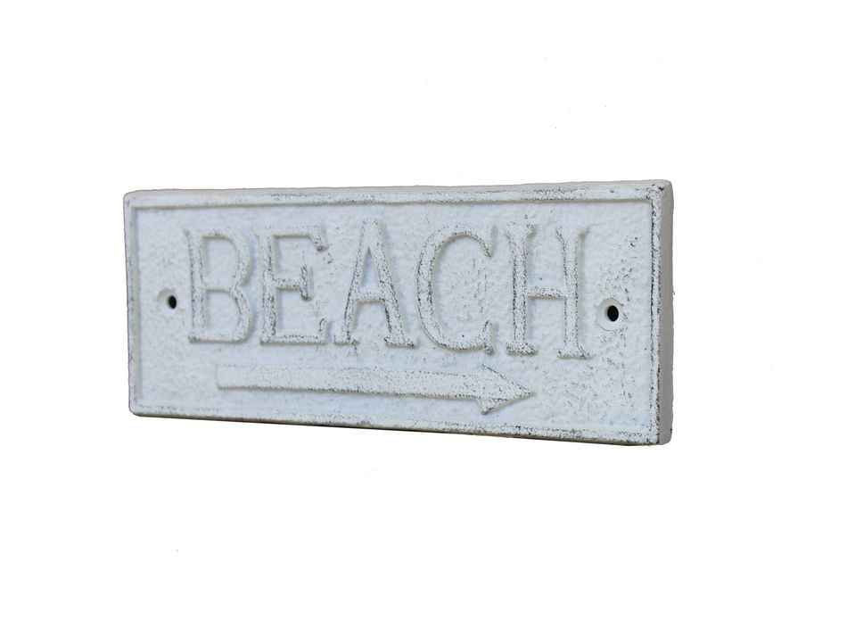 Whitewashed Cast Iron Beach Sign 9""