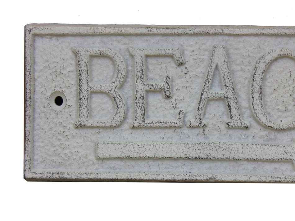 Whitewashed Cast Iron Beach Sign 9""