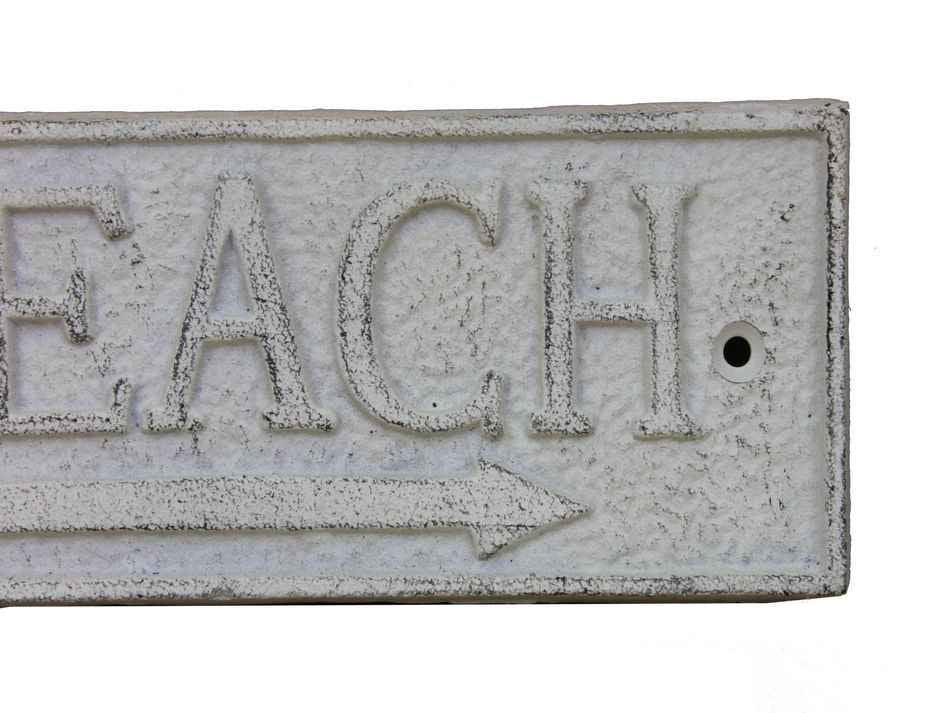 Whitewashed Cast Iron Beach Sign 9""