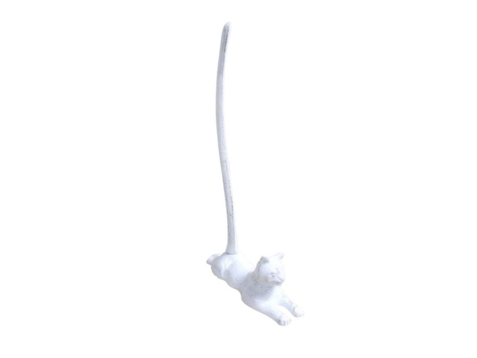 Whitewashed Cast Iron Sitting Cat Bathroom Extra Toilet Paper Stand 19""