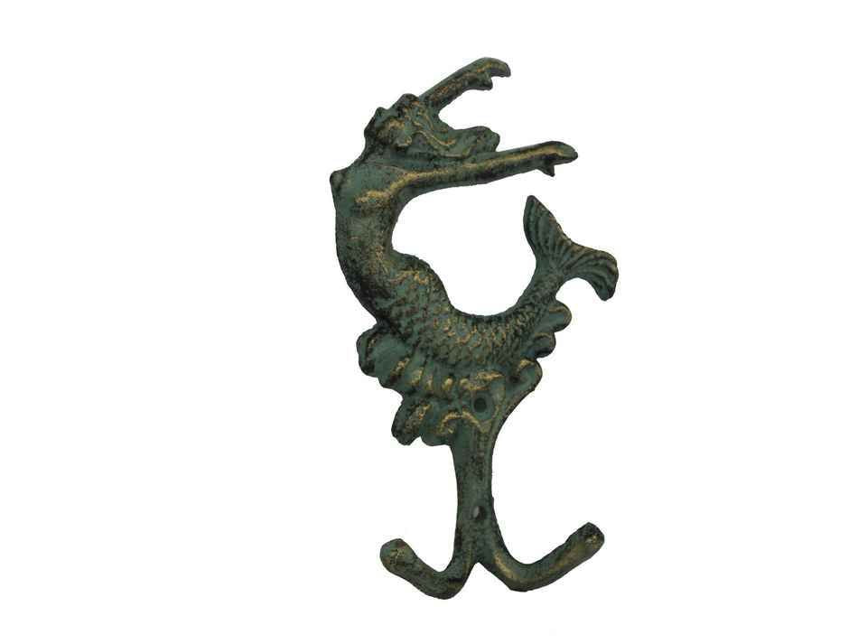Antique Seaworn Bronze Cast Iron Mermaid Key Hook 6""
