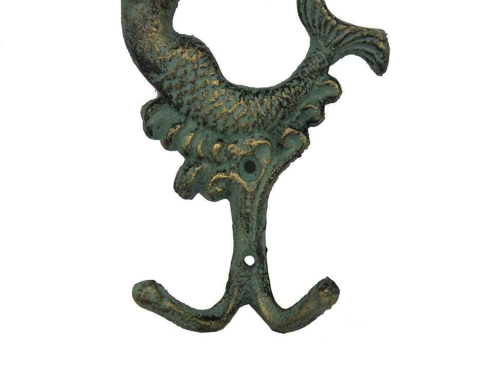 Antique Seaworn Bronze Cast Iron Mermaid Key Hook 6""