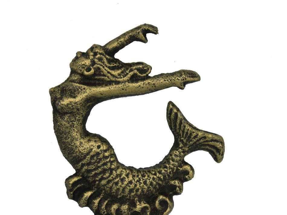 Antique Gold Cast Iron Mermaid Key Hook 6""