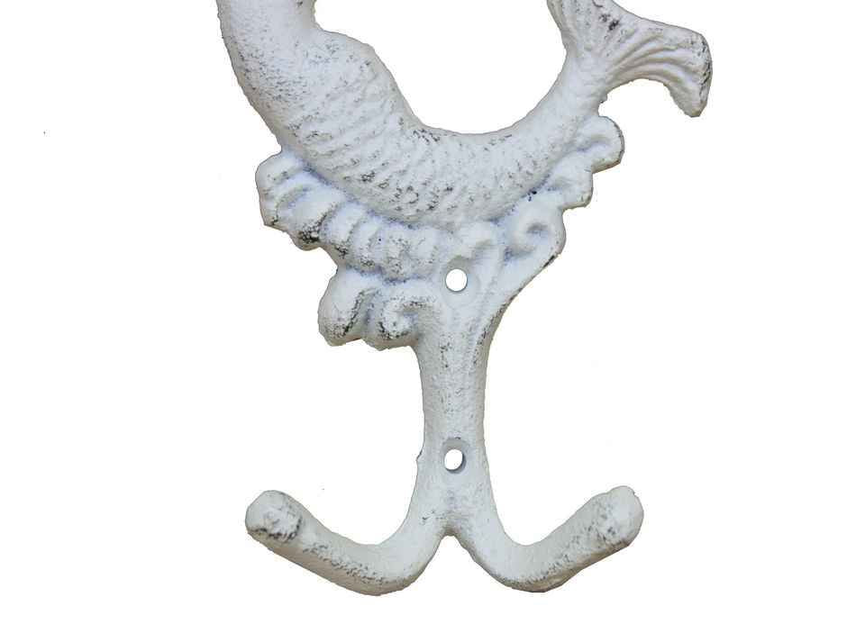 Whitewashed Cast Iron Mermaid Key Hook 6""