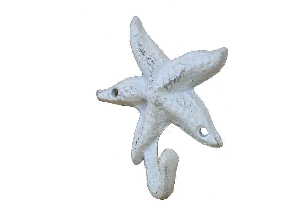Whitewashed Cast Iron Starfish Hook 4""
