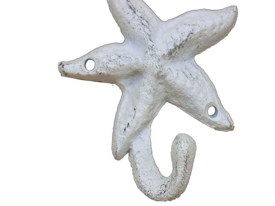 Whitewashed Cast Iron Starfish Hook 4""
