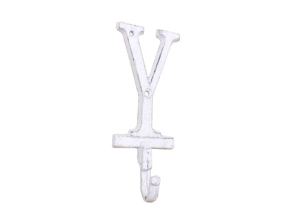 Whitewashed Cast Iron Letter Y Alphabet Wall Hook 6""