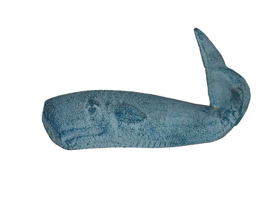 Light Blue Whitewashed Iron Whale Hook 6""