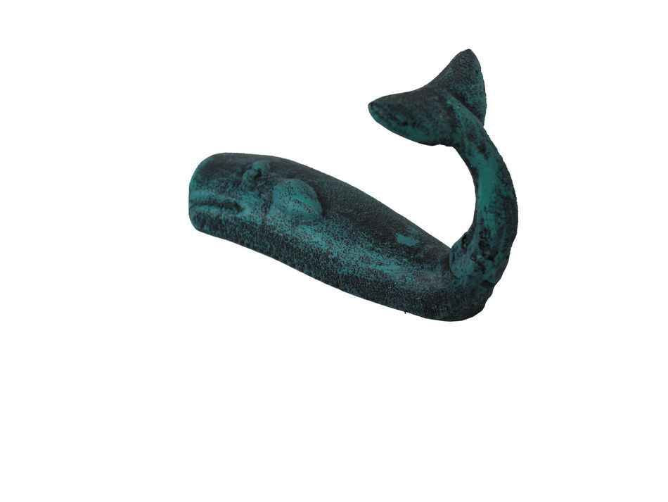 Seaworn Blue Cast Iron Whale Hook 6""
