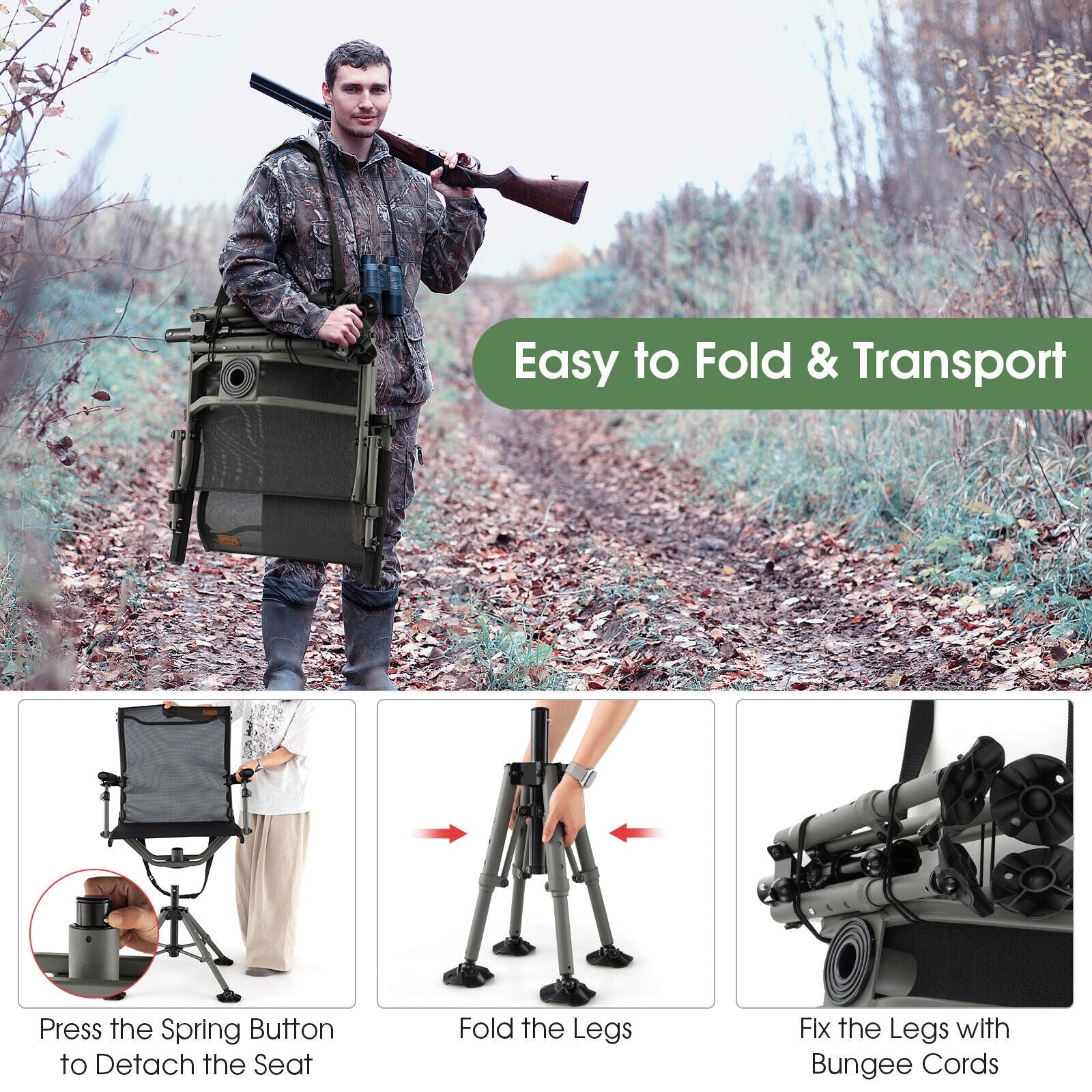 360 Degree Silent Swivel Hunting Chair-Black
