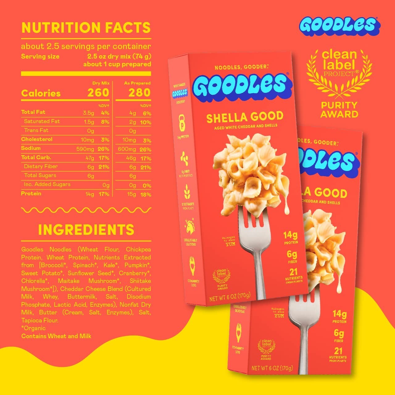 Goodles Mac & Cheese, Shella Pasta, 6 oz., Case of 12