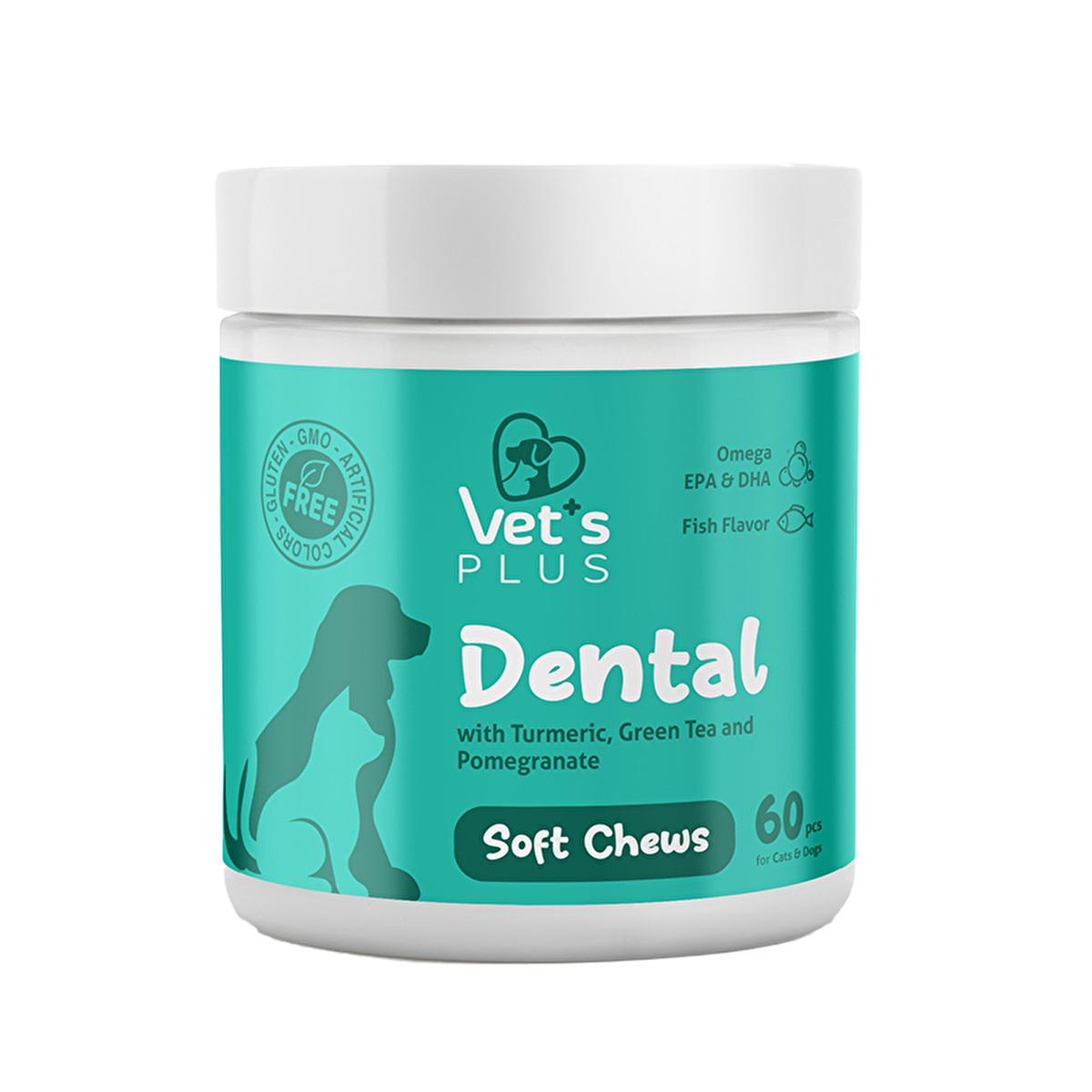 Vet's Plus Dental Chewable Tablets for Cats and Dogs - Natural Pet Dental Care, Gluten-Free, GMO-Free - 60 Count