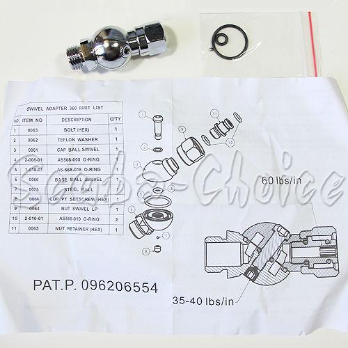 Scuba Diving 360 Degree Swivel Adapter & Service Parts