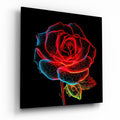 Glowing Neon Outline Rose Glass Wall Art