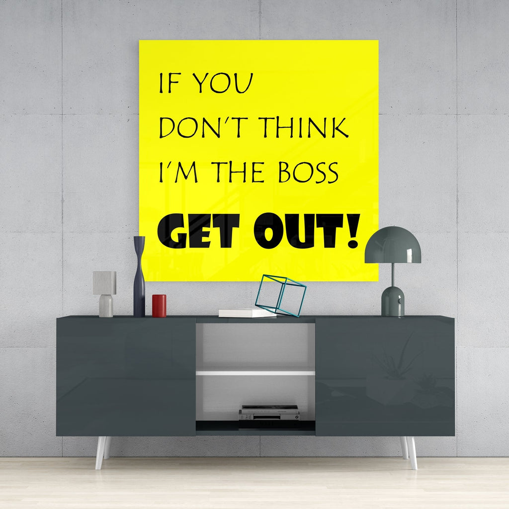 Yellow Background Black Boss Quote Glass Wall Art