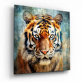 Vintage Grunge Tiger Face Glass Wall Art