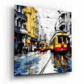 Two Trams Wet Tracks Glass Wall Art