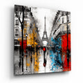 Rainy Boulevard Red and Yellow Glass Wall Art