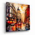Amber Sunset Corner Buildings Spain Glass Wall Art