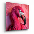 Crimson Red Feathered Flamingo Glass Wall Art