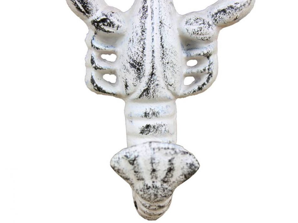 Rustic Whitewashed Cast Iron Decorative Wall Mounted Lobster Hook 5""