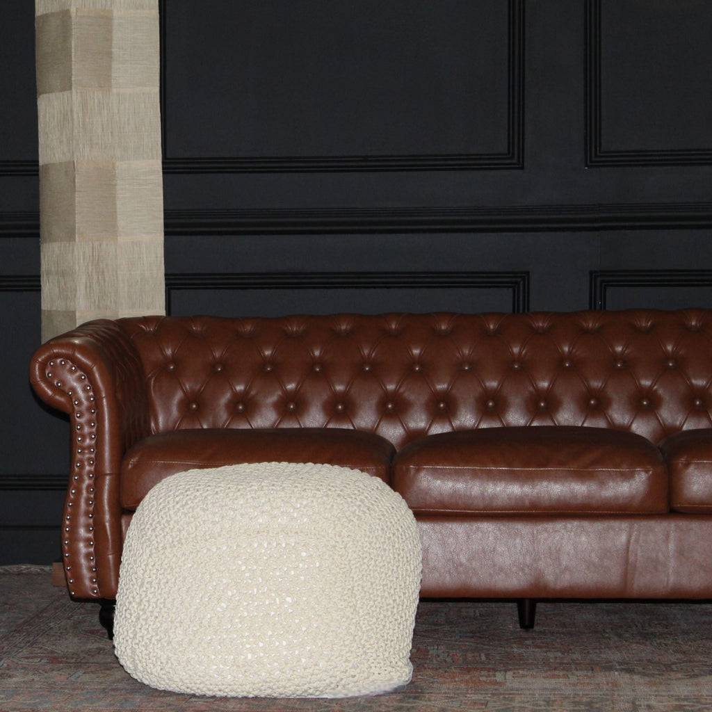 Semi Rounded Pouf, Cable Knitted, Perfect Seating - PhishStones Products