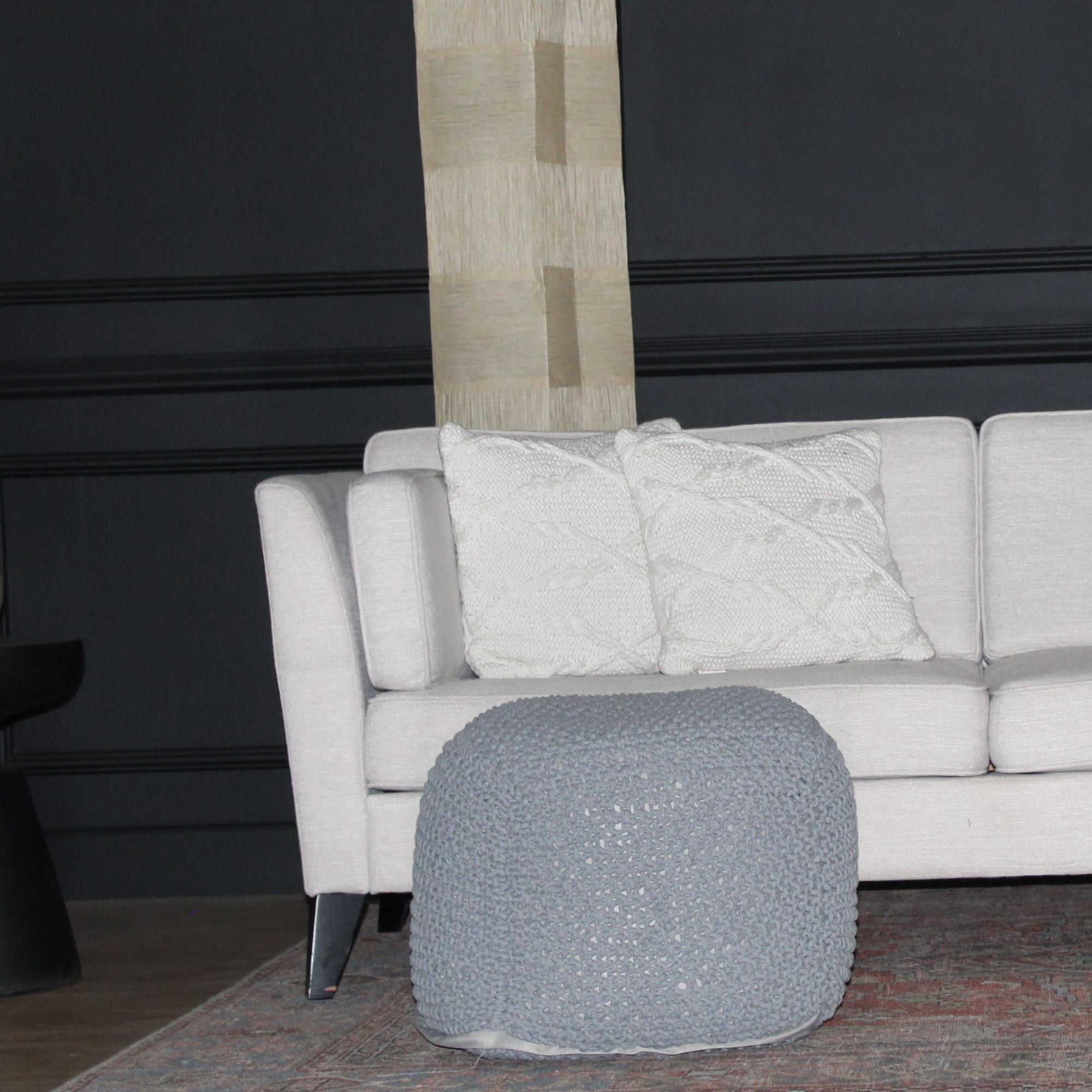 Semi Rounded Pouf, Cable Knitted, Perfect Seating - PhishStones Products