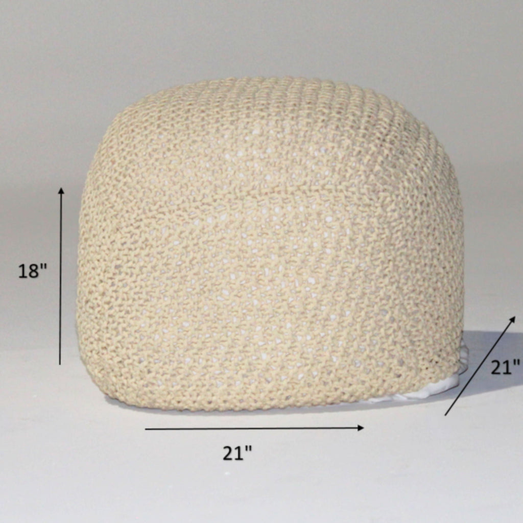 Semi Rounded Pouf, Cable Knitted, Perfect Seating - PhishStones Products