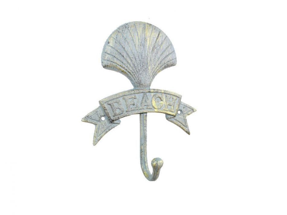 Antique Seaworn Bronze Cast Iron Seashell Beach Hook 8""