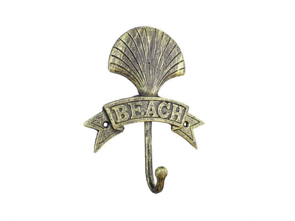 Rustic Gold Cast Iron Seashell Beach Hook 8""