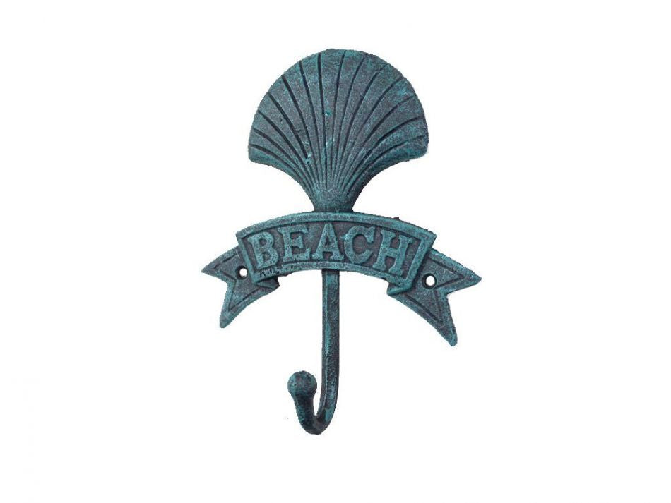 Seaworn Blue Cast Iron Seashell Beach Hook 8""