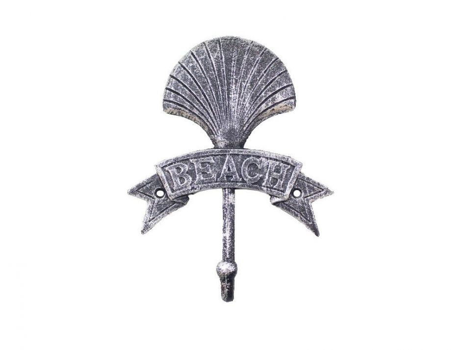 Rustic Silver Cast Iron Seashell Beach Hook 8""