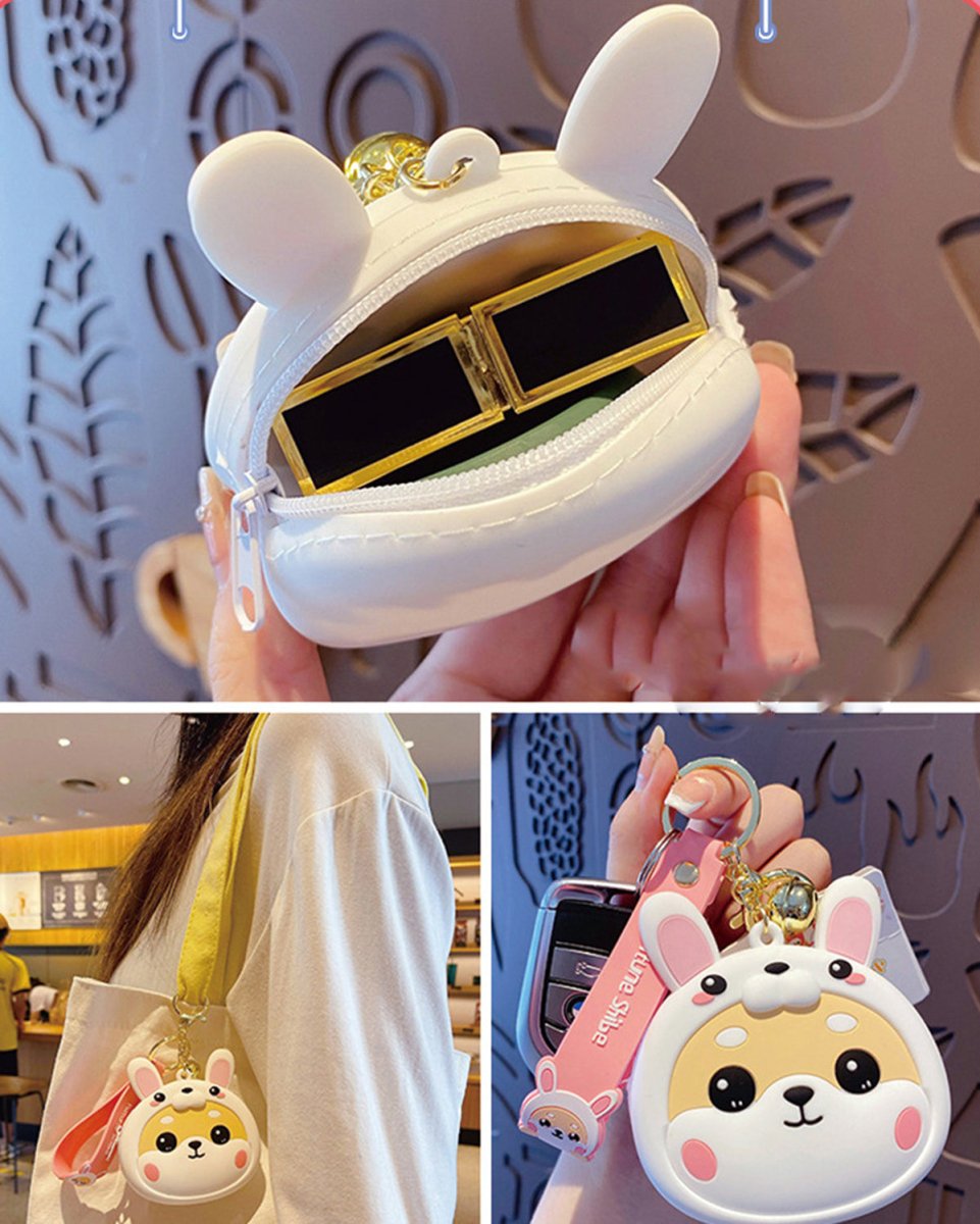 Trendy Shiba Inu Coin Pouch with Keyring and Zipper Closure