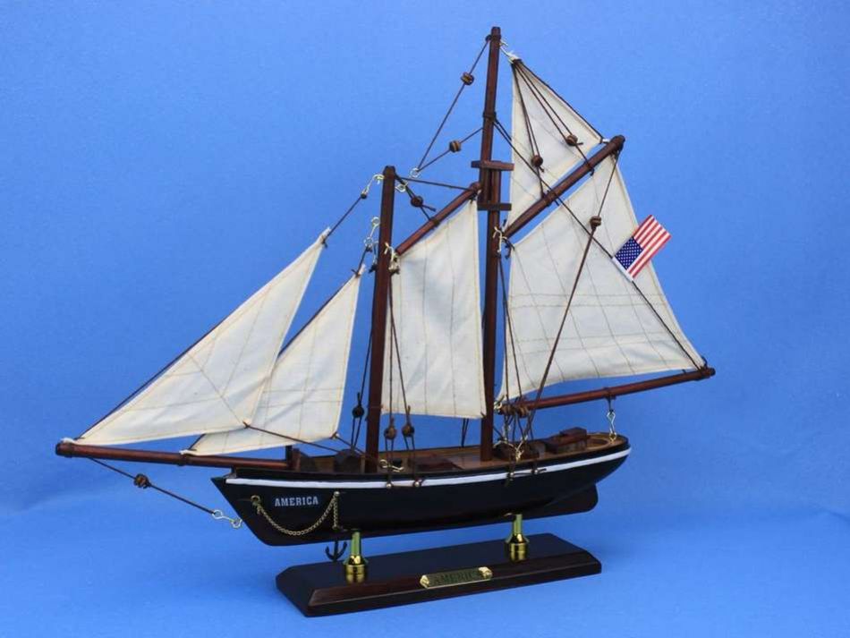 Wooden America Model Sailboat Decoration 16""