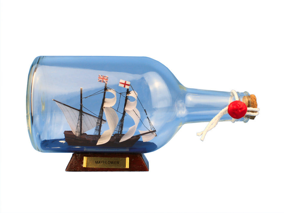 Mayflower Model Ship in a Glass Bottle  9""
