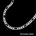 Silver Plated 24 Inch 8mm Figaro Metal Chain Necklace