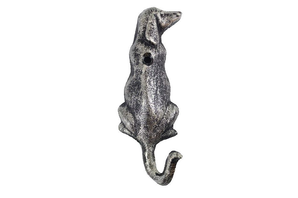 Rustic Silver Cast Iron Dog Hook 6""
