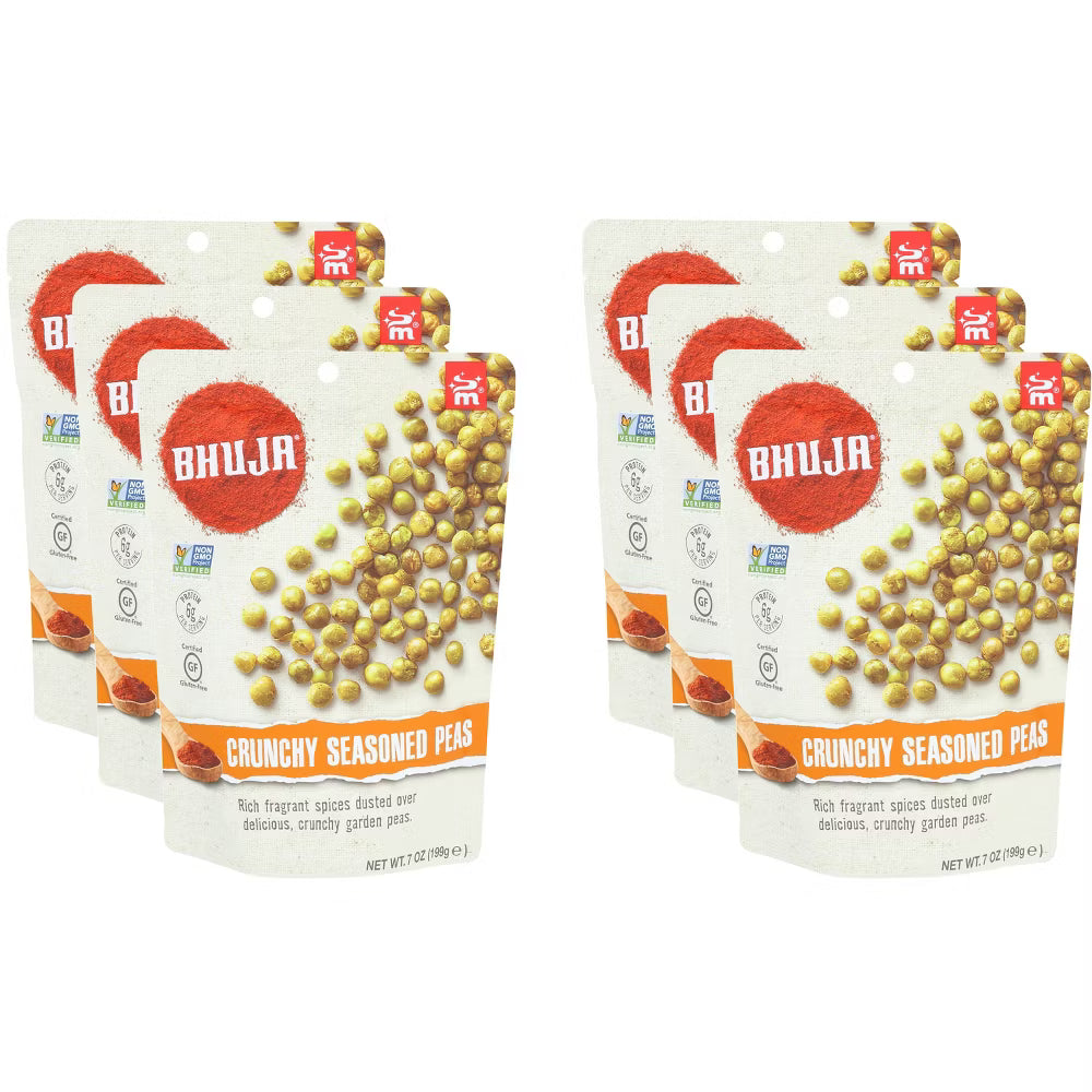Bhuja Snacks Crunchy Seasoned Peas, 7 oz, Pack of 6