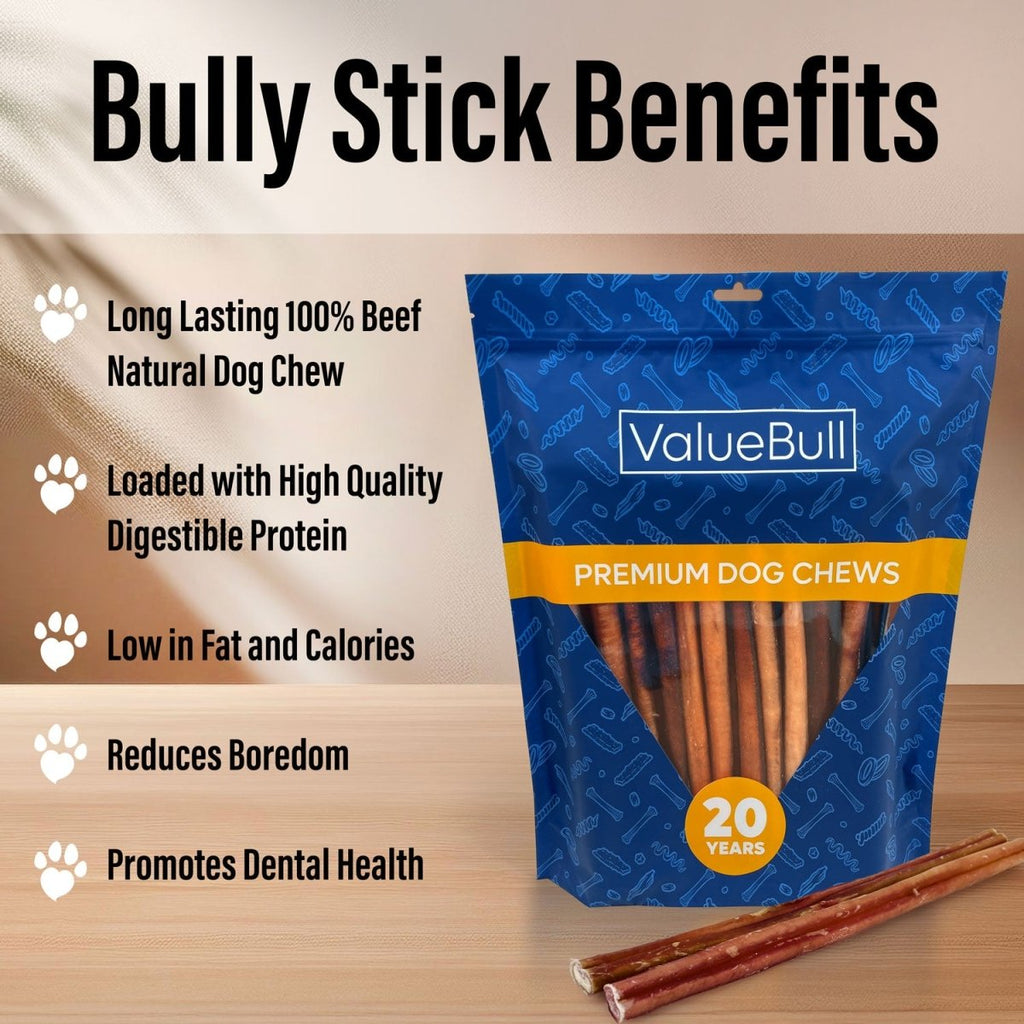 ValueBull Bully Sticks for Large Dogs, Thick 12 Inch, 50 Count