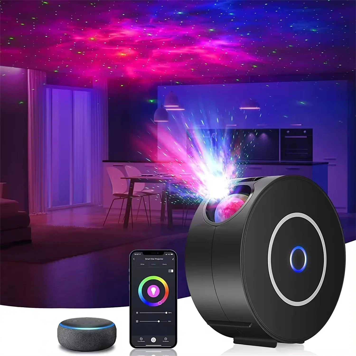 Smart LED Starry Sky Projector - WiFi 3D Galaxy Night Light with App & Voice Control, Timer - PhishStones Products