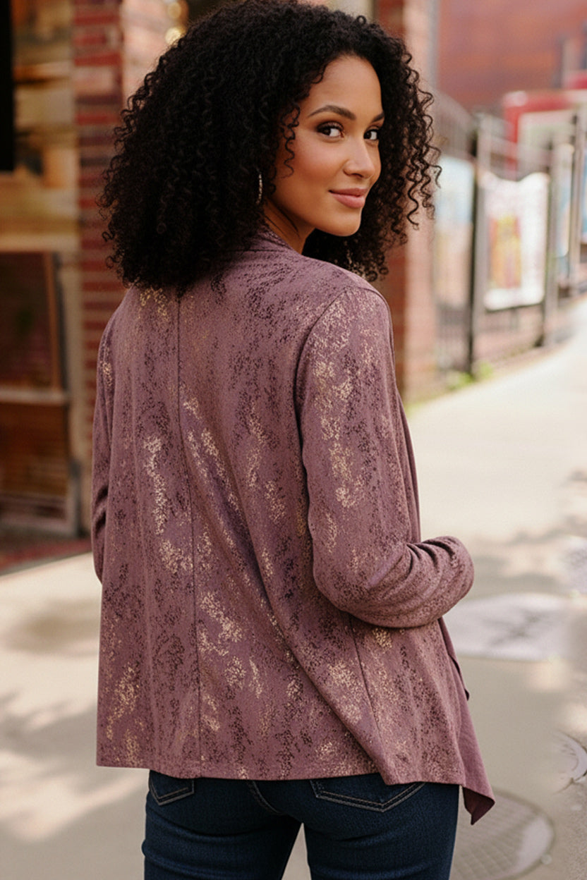 Mauve Animal Print Heavy Suede Cardigan