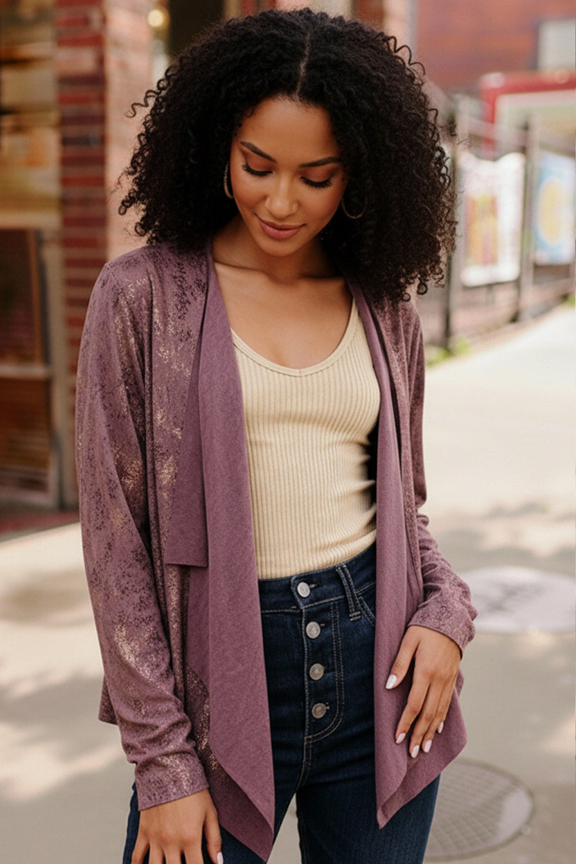 Mauve Animal Print Heavy Suede Cardigan