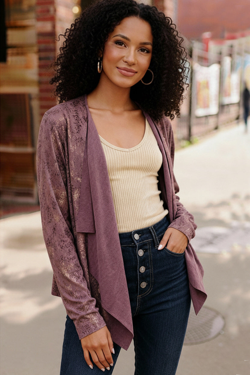 Mauve Animal Print Heavy Suede Cardigan