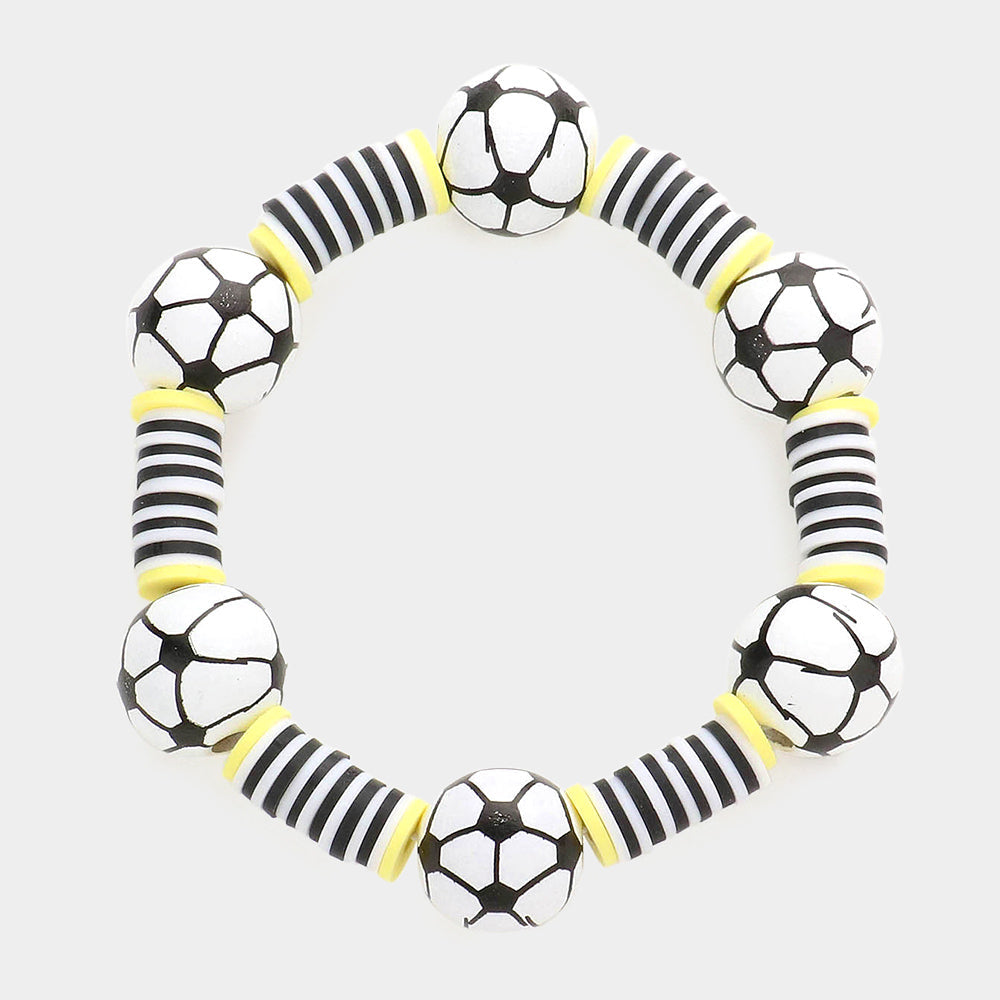 Soccer Accented Heishi Beaded Stretch Bracelet