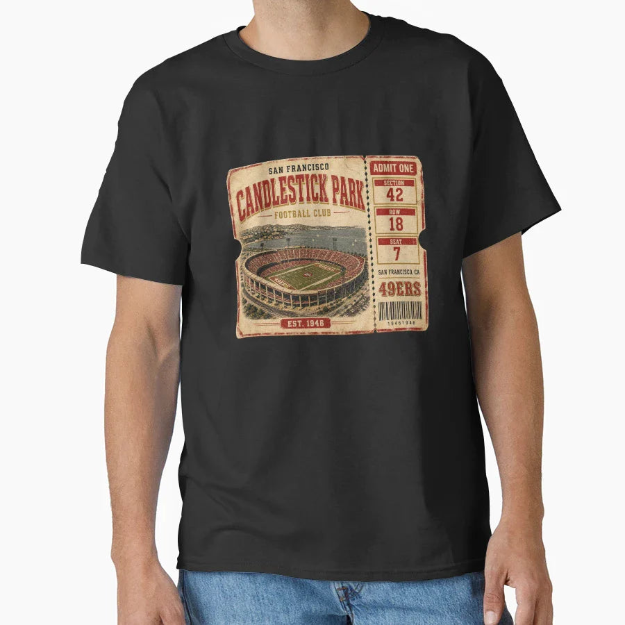 Candlestick Park Football Club Ticket T-Shirt - Novelty Apparel for Adults